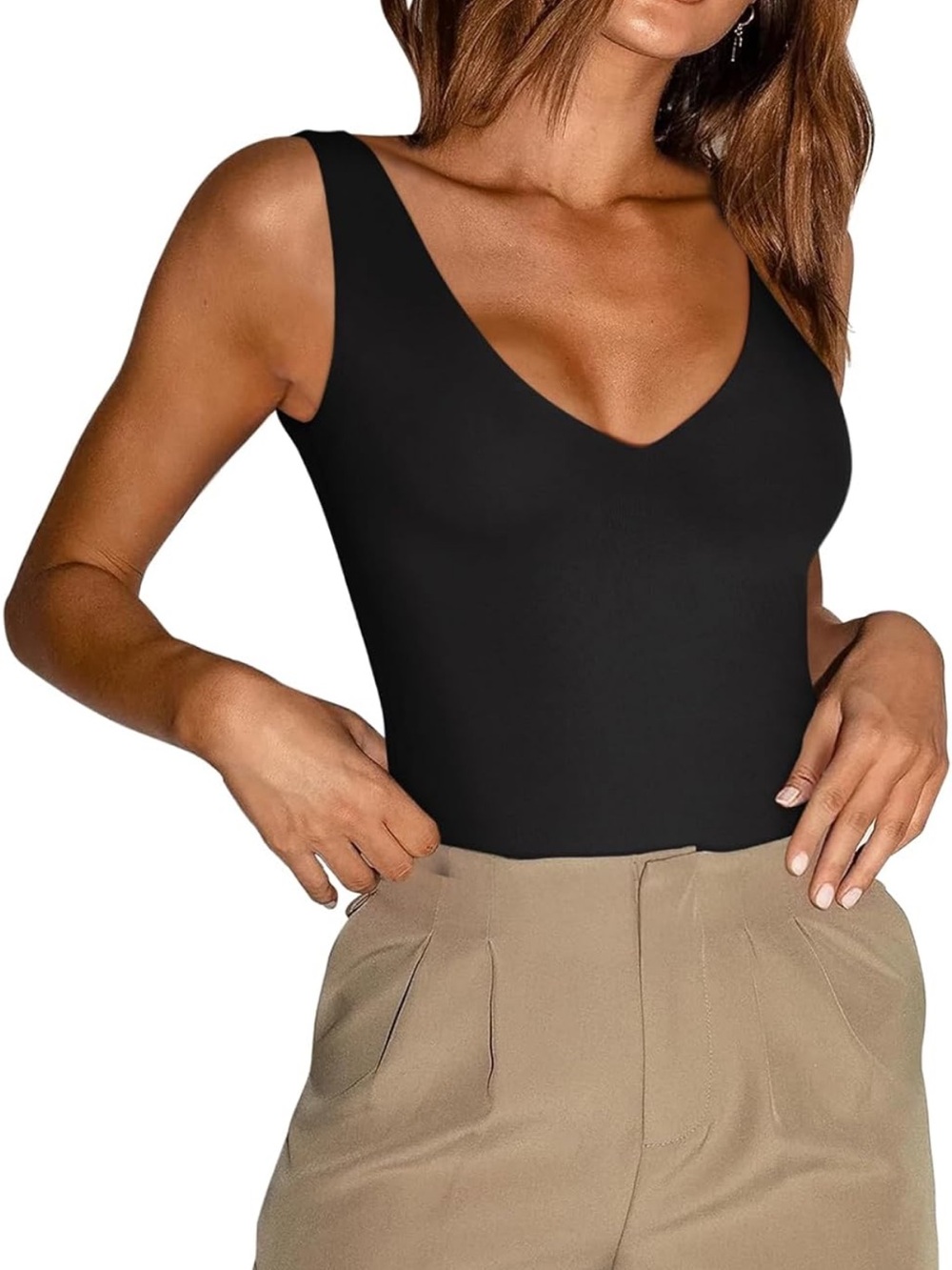 ReoRia Black V-Neck Sleeveless Bodysuit